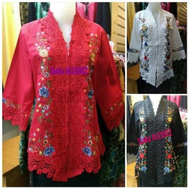 Kebaya Encim Alexuez Linen Kombinasi Brukat Premium Import Full Bordir