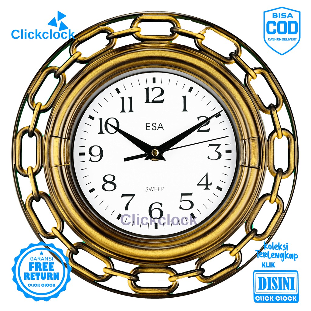 Jam Dinding Quartz Jangkar Kemudi Kapal Hitam Gold Esa TLD-35026E Besar Hiasan Kamar Unik