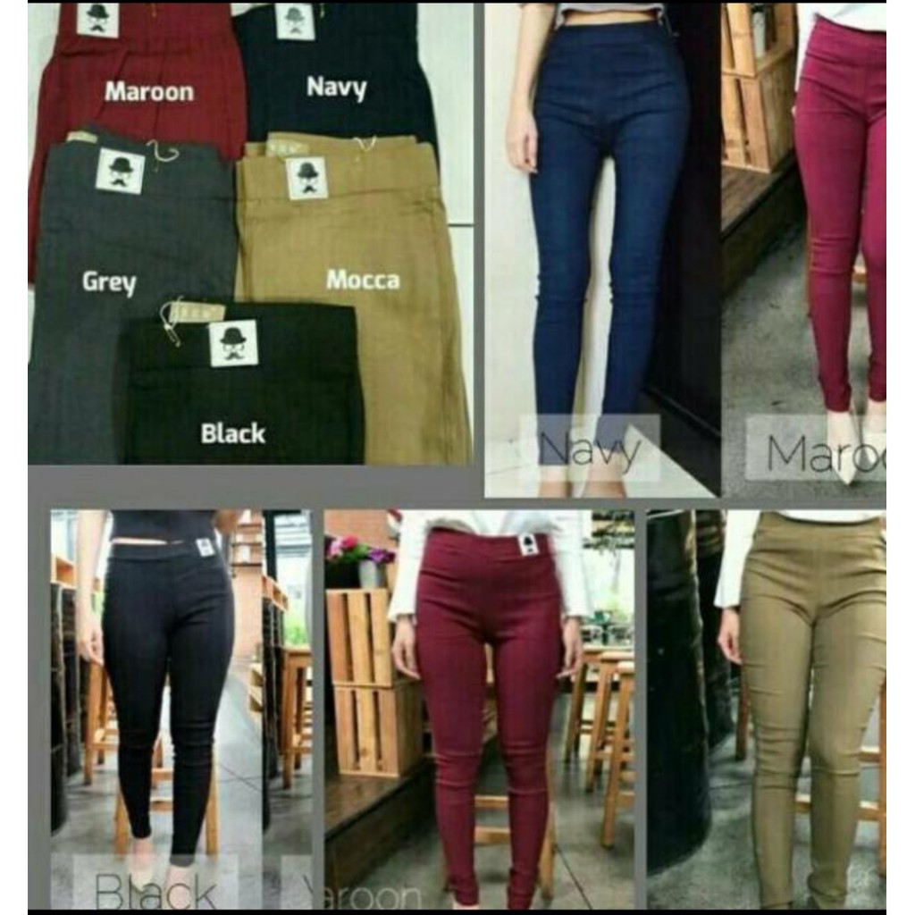 KBR STORE - Celana panjang skinny Jegging kumis bahan softjeans satin import / o-black mustache 802