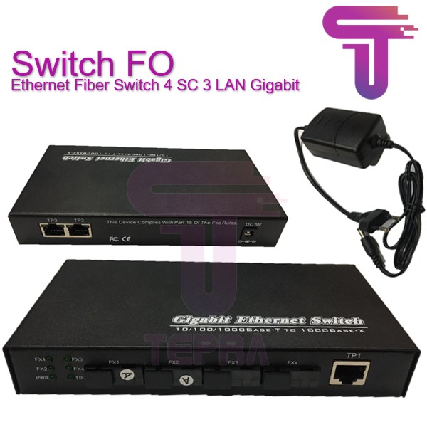 Media Converter Ethernet Fiber Switch 4 Port FO 3 Port LAN Gigabit / 4 FO 3 Gigabit LAN /4 SC 3 Rj45