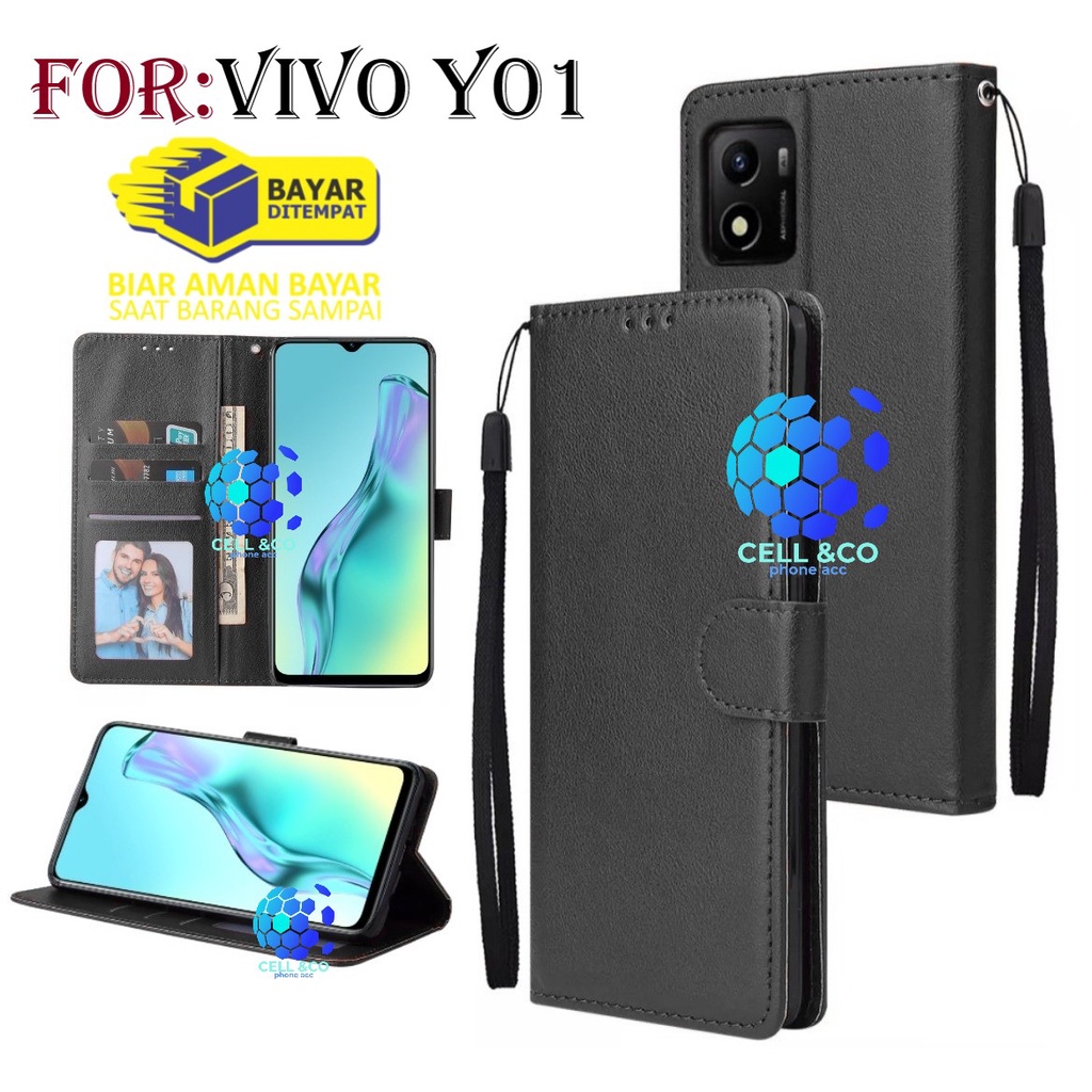 VIVO Y01 CASE FLIP LEATHER WALLET PREMIUM FLIP CASE BUKA TUTUP KESING HP CASING FLIP CASE WALLET VIVO Y01