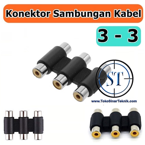 BA-61 Jack H RCA 3 Way Connector Sambungan RCA 3 Pin 3-3 3 Lubang Soket Triple RCA Female To Female Coupler Adapter Audio Video