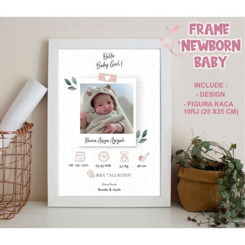 Biodata Bayi + Figura Kaca, Frame Newborn baby Aesthetic 10R Dekorasi Kamar Minimalis Hiasan Dinding aesthetic (BISA COD)