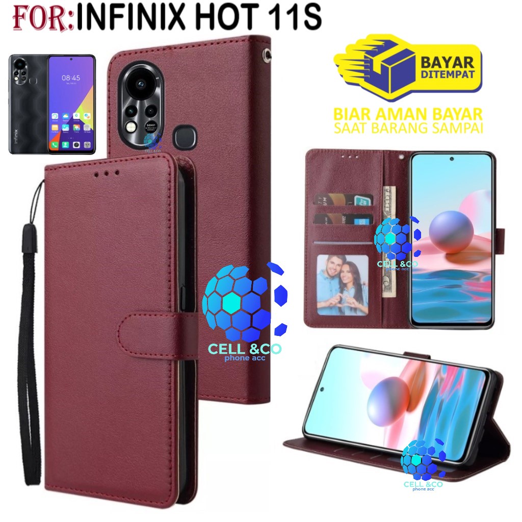 INFINIX HOT 11S CASE FLIP LEATHER WALLET PREMIUM FLIP CASE BUKA TUTUP KESING HP CASING FLIP CASE WALLET INFINIX HOT 11S