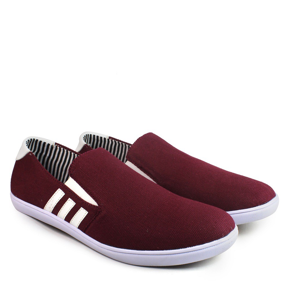 Sepatu Slip On Casual Pria Maroon / Premium Bahan Kanvas Murah / Simple Santai