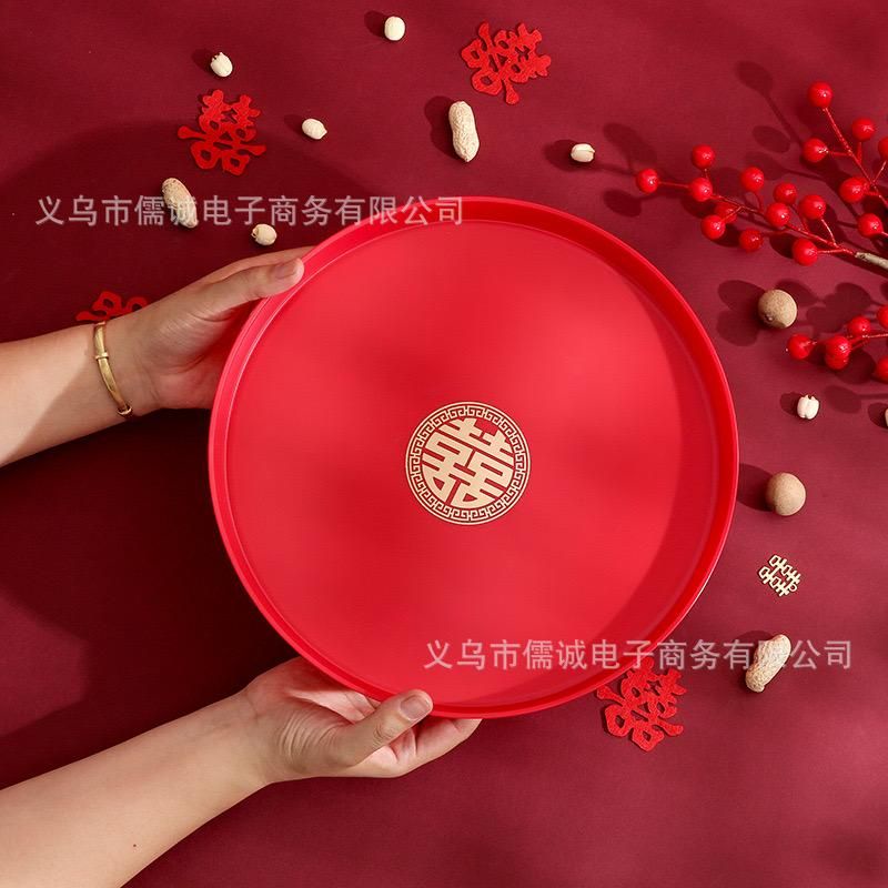 Nampan bulat plastik merah untuk teapay chinese wedding 30cm 33cm 36cm