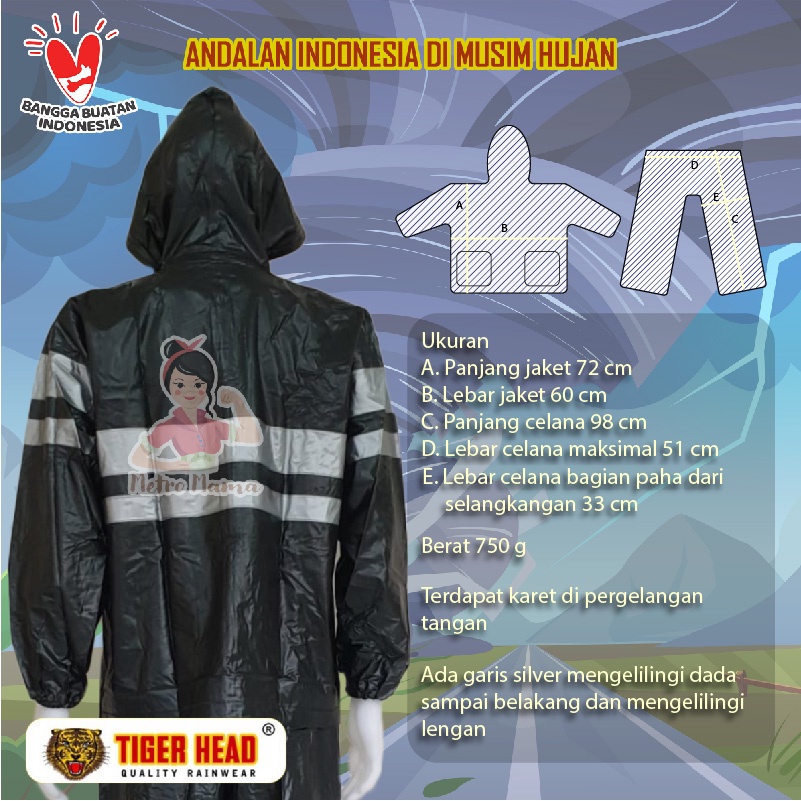 Jas Hujan Stelan Jaket Celana Urban TIGER HEAD 68225/Mantel Olahraga/Jas Hujan Sauna