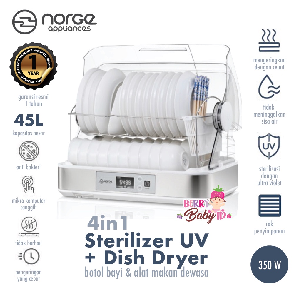 Norge Appliances 4in1 Table Top UV Dish Dryer Sterilizer Rak Pengering Berry Mart