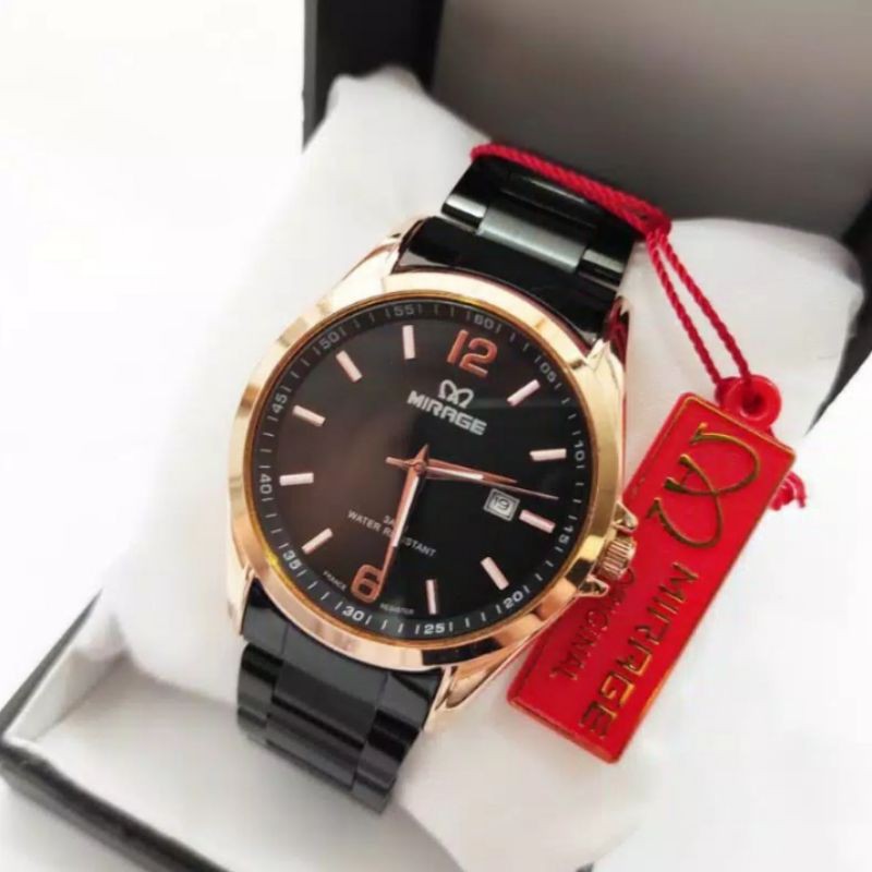 jam tangan pria;MIRAGE M8710BRP-Lhitam rosegold~ORIGINAL WATER RESISTANT~TGL~STAINLEES