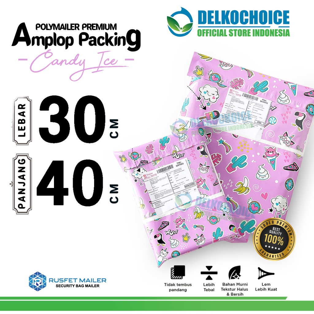 

Polymailer Motif CANDY ICE 30x40cm Amplop Plastik Packing Olshop PREMIUM / SATUAN