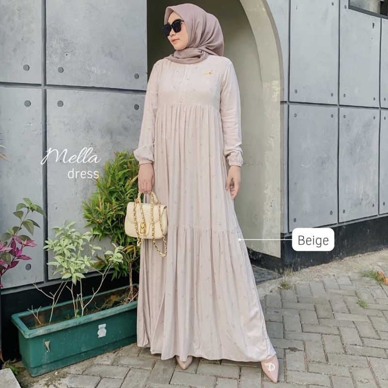 DYN -  Basic Mella Dress - Gamis Wanita Rayon Premium Busui Friendly-Biege defect
