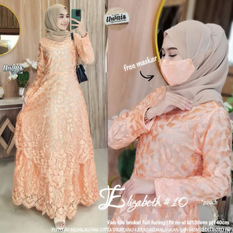 ELIZABETH 4 5 8 9 10 DRESS ORI UWAIS (GAMIS/MAXY BROKAT MEWAH)