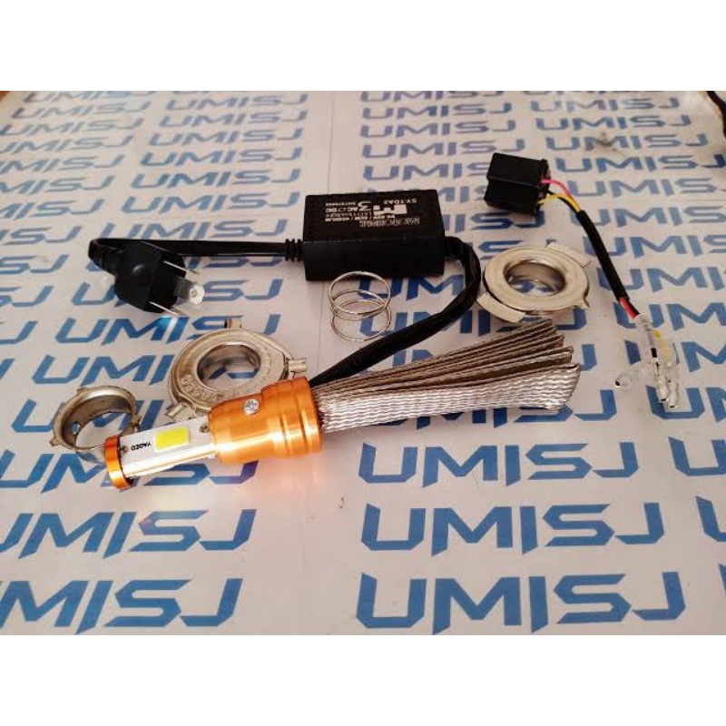 lampu depan motor/mobil 3 sisi universal pedingin serabut aluminium 12v