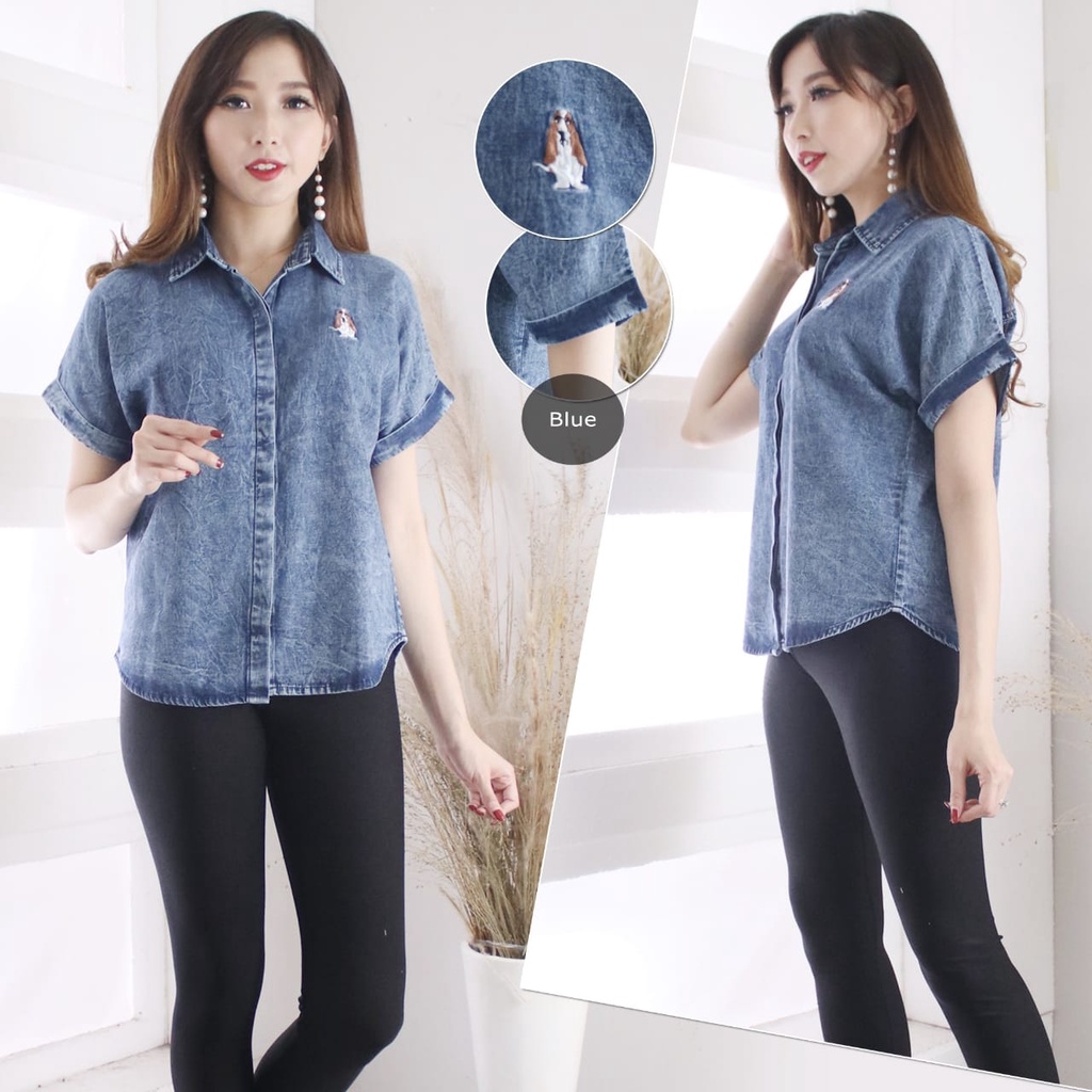 Kemeja ELLA Atasan wanita jeans wash kemeja distro GOOD QUALITY NT