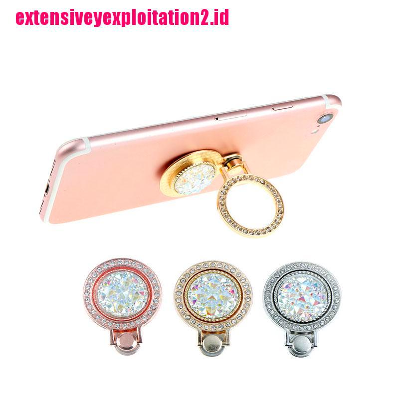 &lt; E2id &amp; &gt; 1PC Ring Stand Holder Metal Bulat Rotasi 360 Derajat Untuk Handphone ° Bling-bling Kristal Berlian Imitasi Untuk Handphone