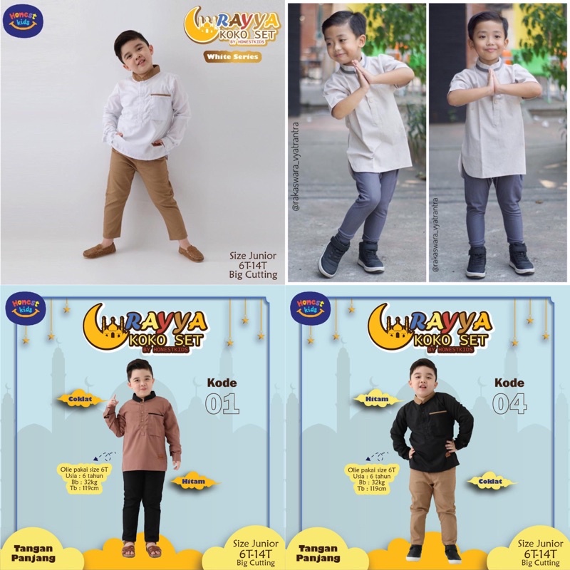 RAF HONEST KIDS Rayya Koko Set Raya Putih Warna Setelan Kemko Kemeja Baju Busana Muslim Anak Laki-La