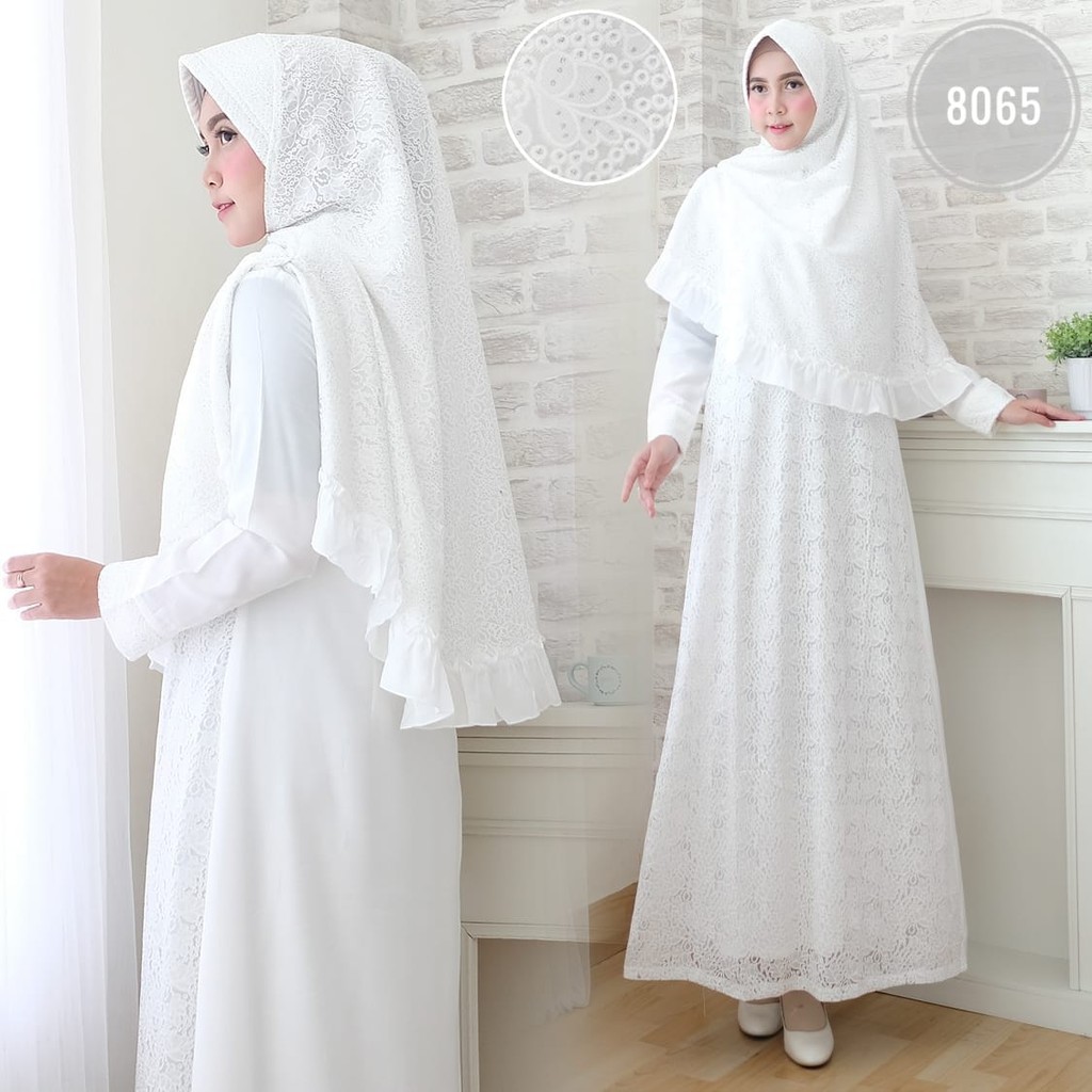 SALE Baju  Gamis Wanita  Brukat  Syari Putih Lebaran 