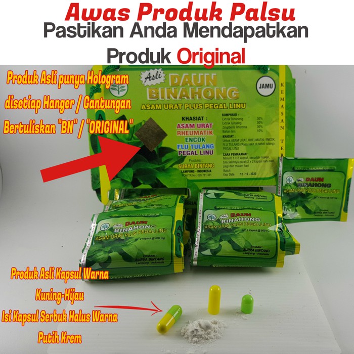 TERMURAH -  Kapsul Daun Binahong Asli Surya Bintang Jamu Asam Urat Pegal Linu