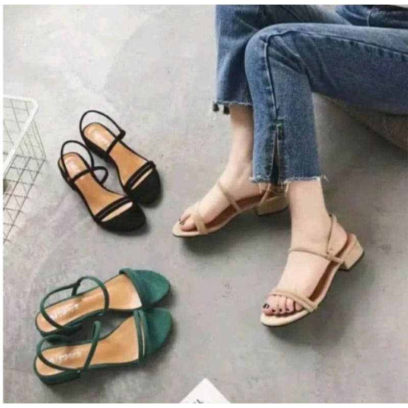 SANDAL wanita hak yoan hels 3cm tali silang teplek sandal hak sandal teplek hak pendek