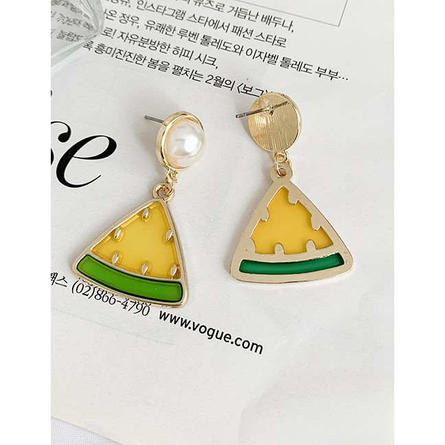 LRC Anting Tusuk Fashion Yellow Alloy Resin Pearl Watermelon Earrings D93603