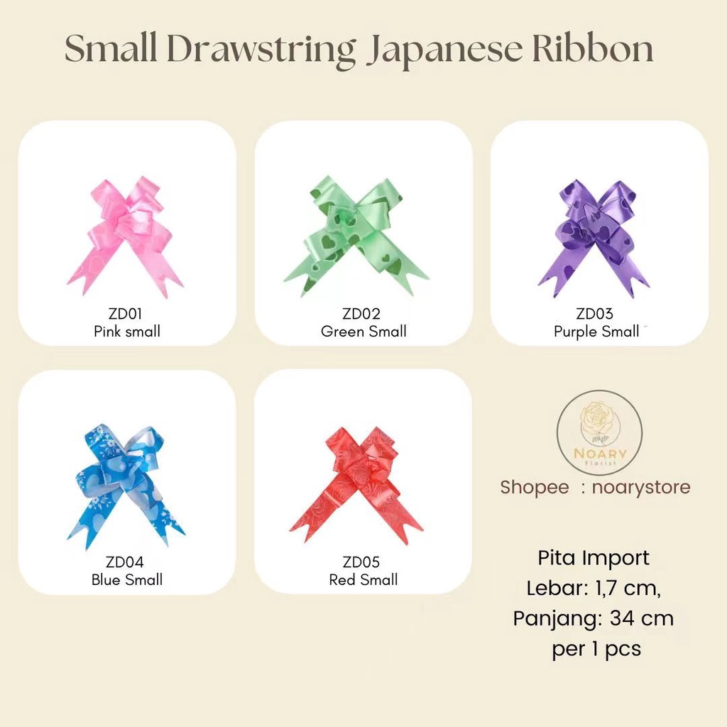 Small Drawstring Japanese Ribbon / Pita Satin / Ribbon / Pita Import / Pita Bunga / Pita Kado / Pita Chiffon / Pita Termurah / Flower Ribbon / Florist Ribbon / Pita / Pita Grosir / Pita Besar Kecil Medium / Satin / OPP / Pita Tarik / Florist supply