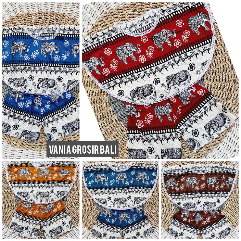 [PUSAT KULAKAN] SETELAN SAYAP LOWO RENDA BAJU BALI ANAK MOTIF GAJAH THAILAND