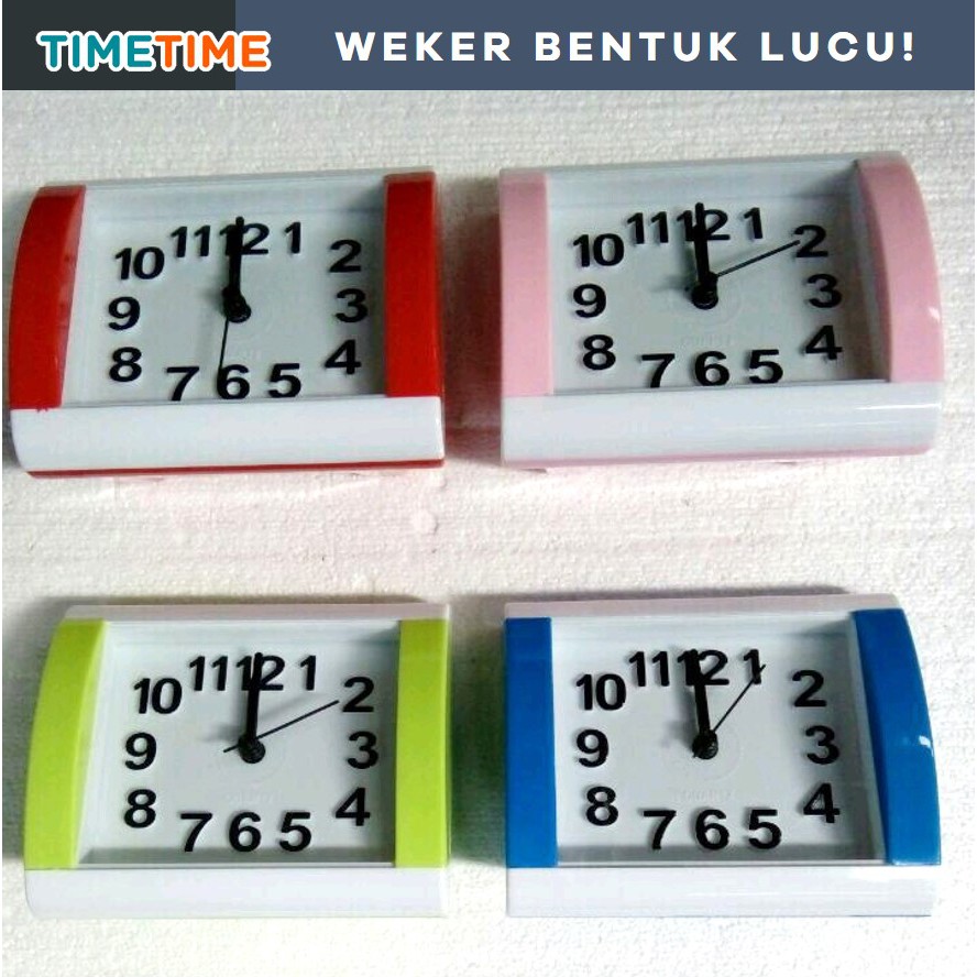 Jam Meja Weker Alarm Bentuk KOTAK MODERN DESIGN Warna Warni Free Baterai