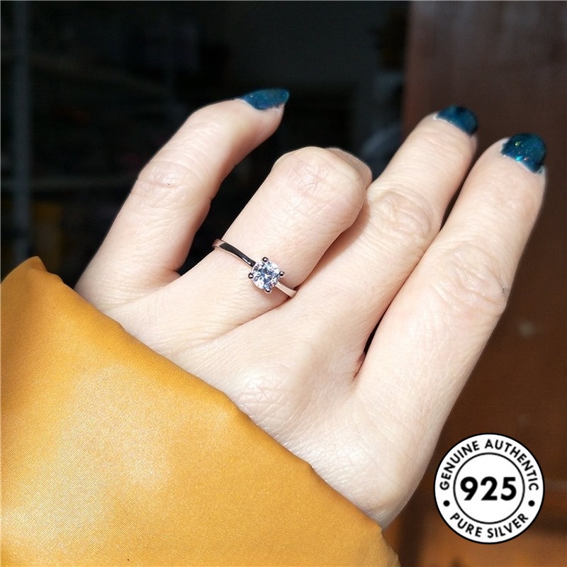 Cincin Berlian Bahan S925 Silver Gaya Klasik