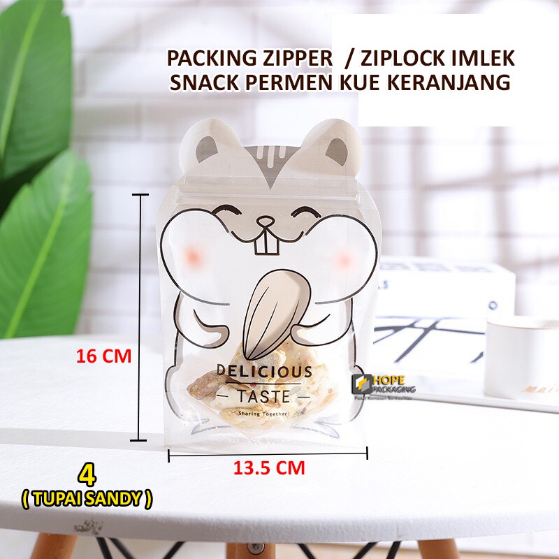 [ 5 PCS ] Packing zipper karakter animal / Ziplock gambar lucu untuk snack Imlek permen plastik souvenir ultah anak