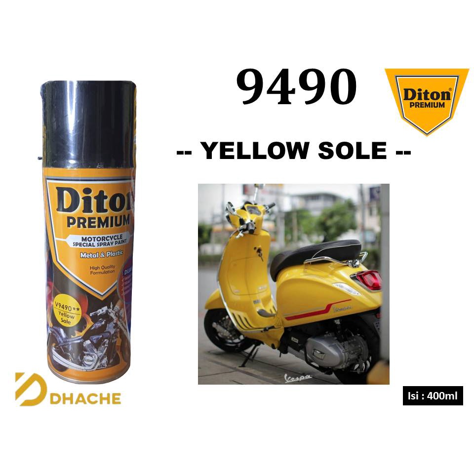 Cat Pilox Diton Premium Vespa Yellow Sole 9490 400ml Warna Kuning Kilap Pespa pilok pylox pylok