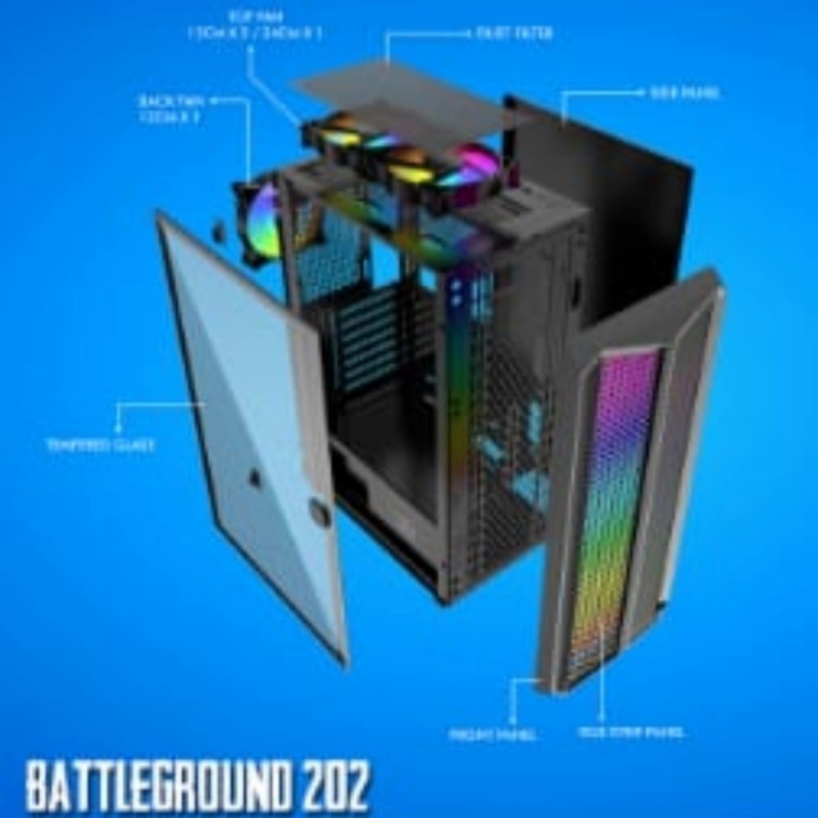 Simbadda Battleground 202 RGB Tempered Glass Mid Tower Gaming Casing