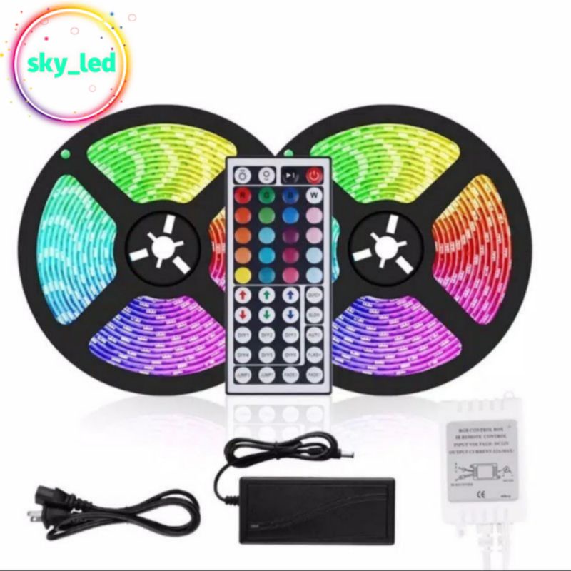 PKAET Lampu Led Strip RGB Warna Warni IP44 2835 3528 Komplit Set Adaptor Remote