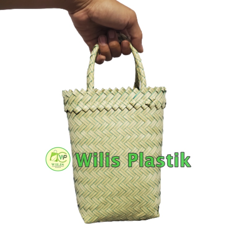 Tas Anyaman Tinggi Polos untuk Botol / Tas Anyam Plastik Souvenir Parcel Hampers Pernikahan Ulang tahun