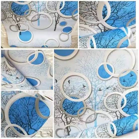 Wallpaper Dinding Stiker Polkadot Biru Bulat Biru Ukuran 45 cm x 10 m