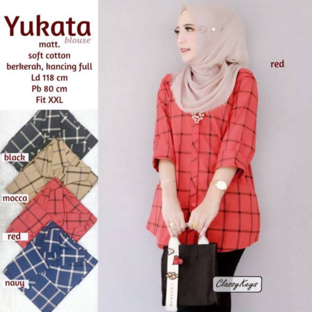Kemeja Wanita Jumbo Katun Motif Garis Lengan Panjang E yukata Picture ORIGINAL by Shofiya Solo