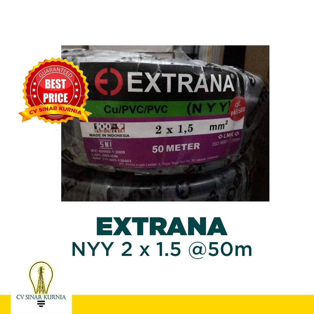 Kabel Listrik NYY 2x1,5mm 50M EXTRANA | EXTRANA Kabel NYY | SNI
