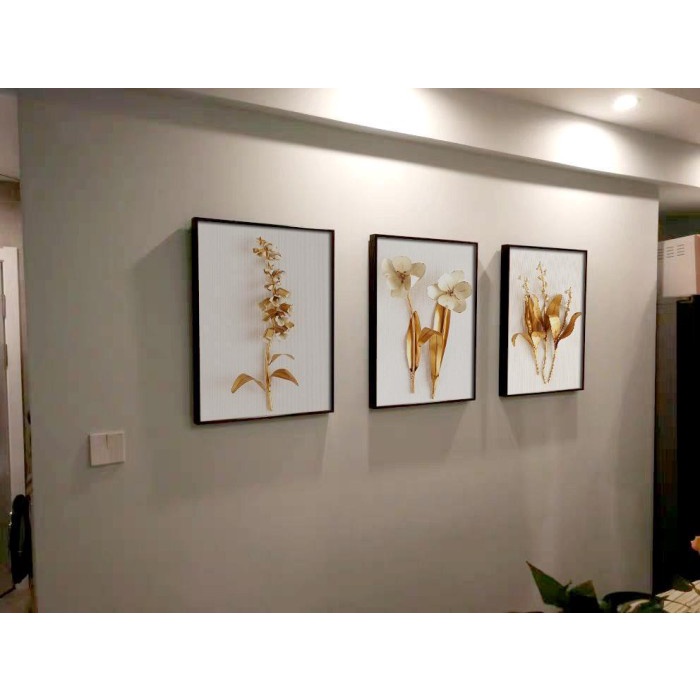 Lukisan Bunga efek 3D Frame Emas Kanvas - Flower Painting 3D Gold Frame