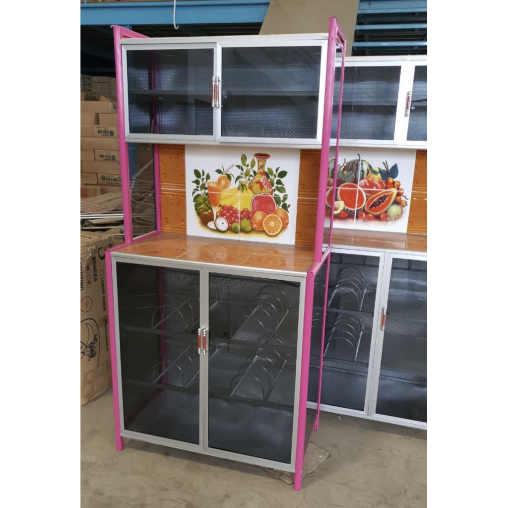 Lemari piring rak dapur 2 pintu aluminium keramik ready makassar murah