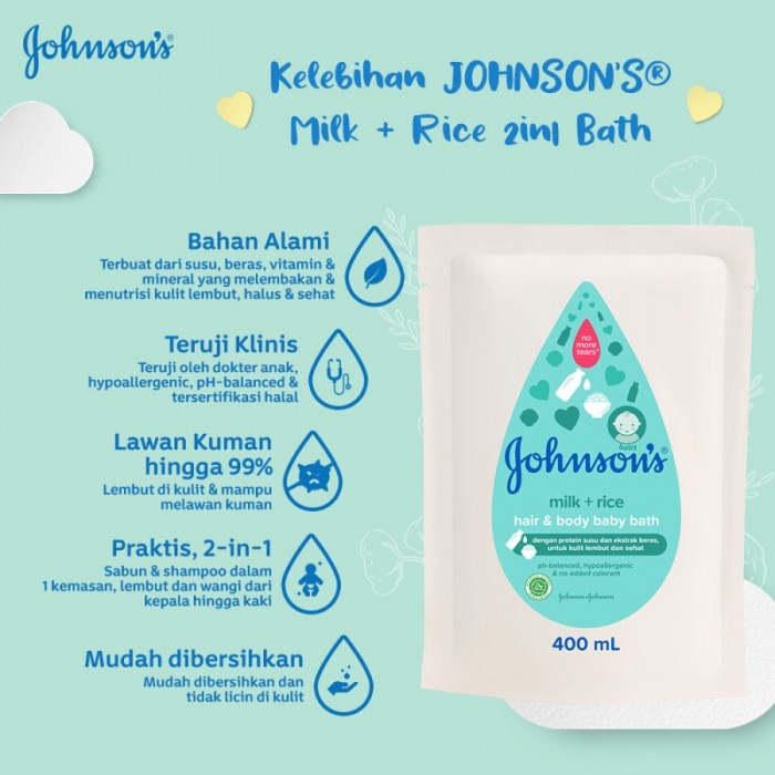 JOHNSON'S BABY BATH Milk&amp;Rice/Top To Toe/Bedtime/Cottontouch Johnson 400ml 375ml 500ml Babymaniashopid