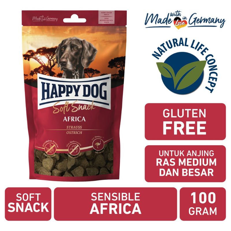 Happy Dog Soft Snack Cemilan Anjing Sensible Africa Ostrich 100 Gram