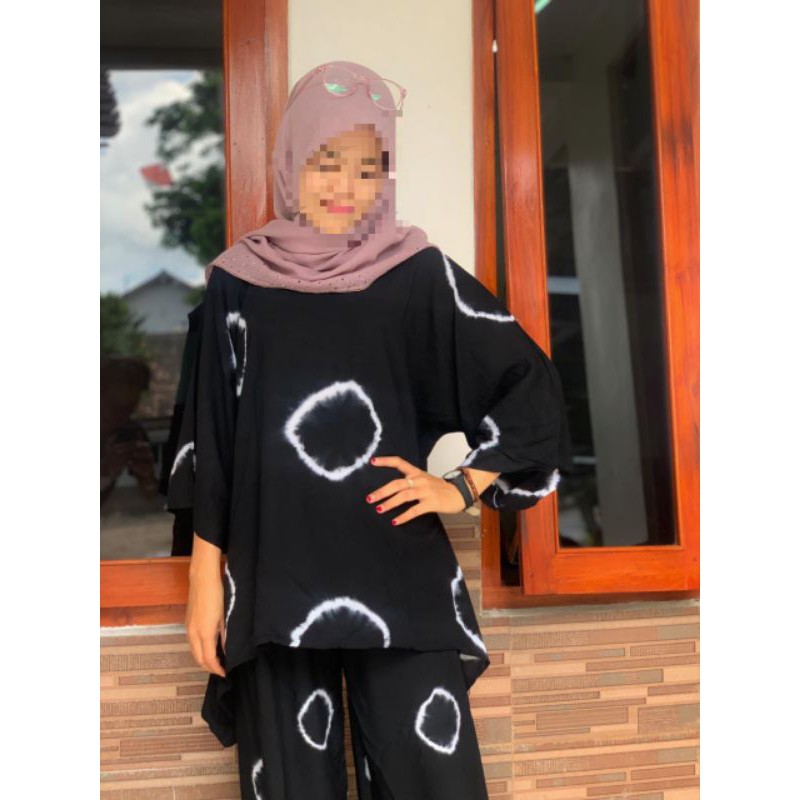 Set Rayon Premium Setelan Celana Kulot Oneset Dayli Shibori Handmade