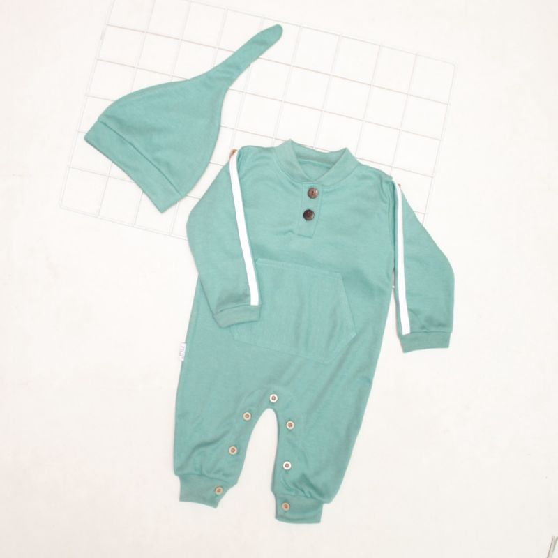 NIA Jumper Bayi Unisex Jumper Bayi Saku Topi Motif Warna Polos 3-6 Bulan/sleepsuit