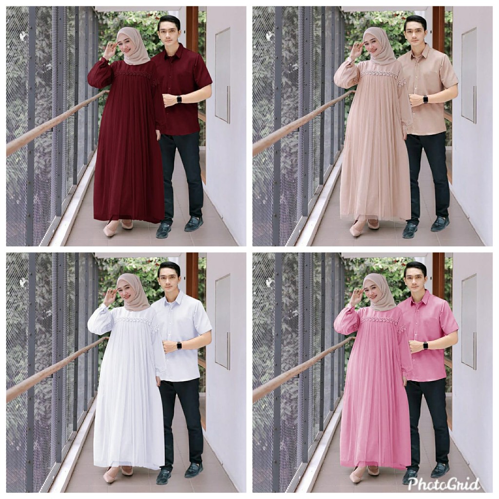 Nuraini Couple l Baju Gamis Maxy Brukat Muslim Kondangan Couple Terlaris