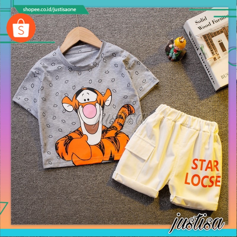 Promo !! Setelan baju anak cowok / setelan star locse tiger ukuran 2-4tahun / Setelan anak import / Baju anak cowok keren