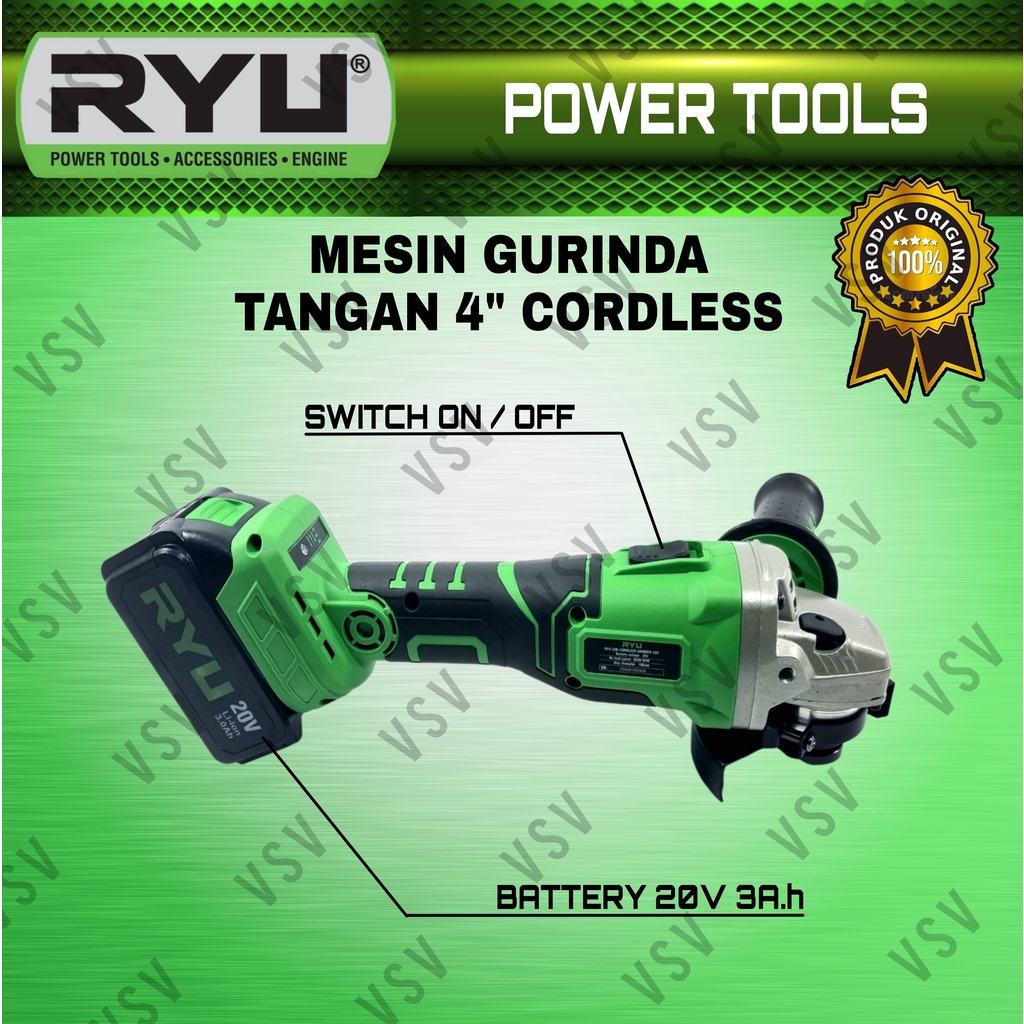 RYU RCG20V Mesin Gurinda Tangan 4&quot; Cordless Angel Grinder Mesin gerinda baterai