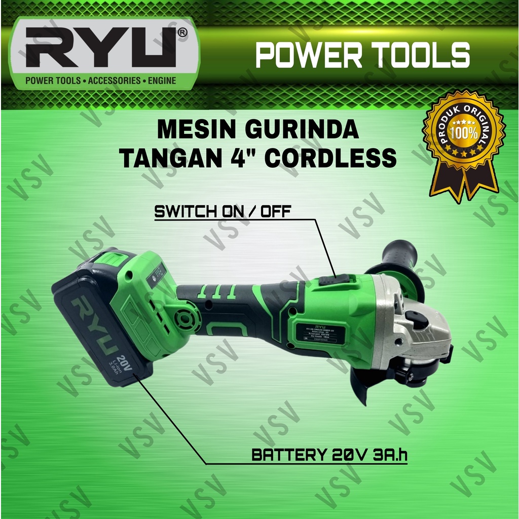 RYU RCG20V Mesin Gurinda Tangan 4&quot; Cordless Angel Grinder Mesin gerinda baterai