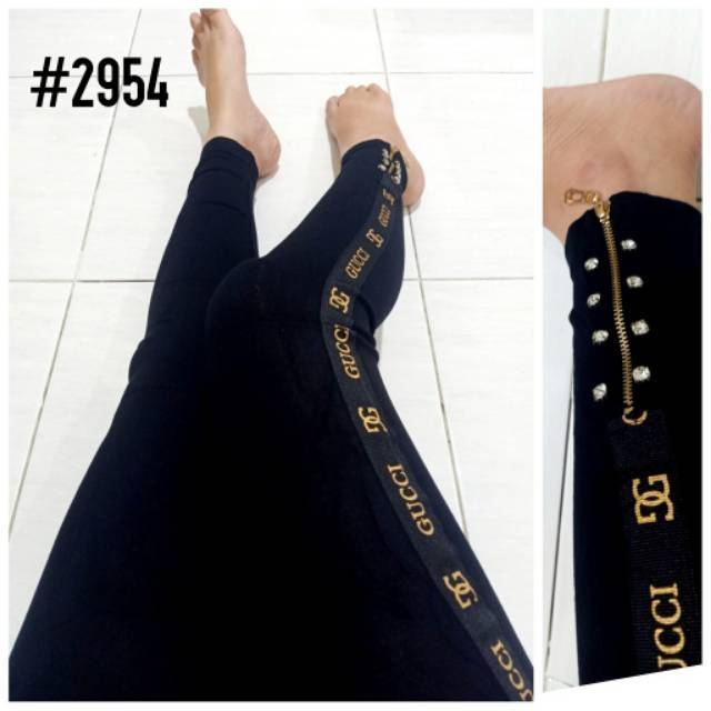 LEGGING IMPORT ZIPPER GC MOTE LIST COKLAT