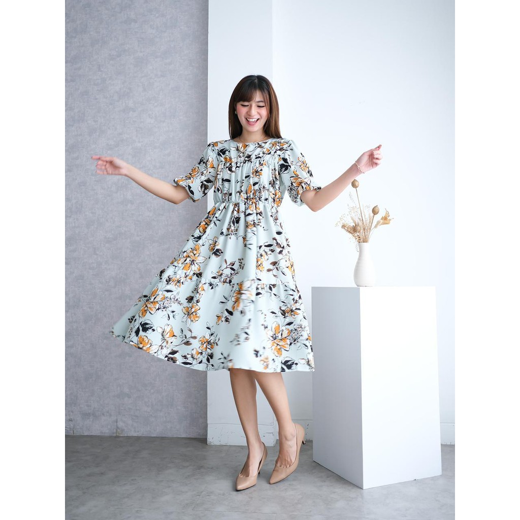 FLORAL PLEATED DRESS - ELOPHIA WOMEN DRESS CASUAL FEMINIM