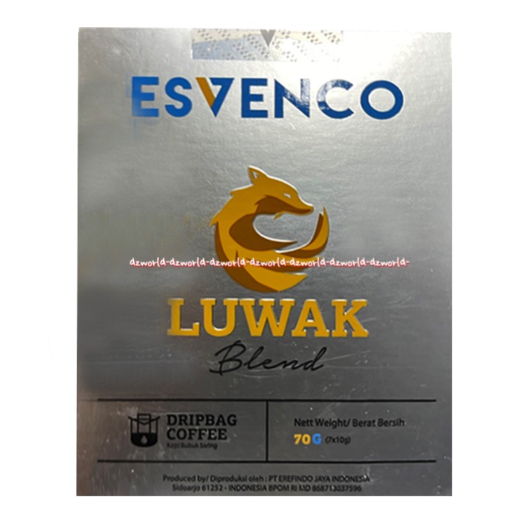 

Esvenco Luwak Blend 70gr Dripbag Coffee Kopi Dengan Saringan Kopi Luwak Bubuk Es Venco Esfenko Coffee Drip Bag