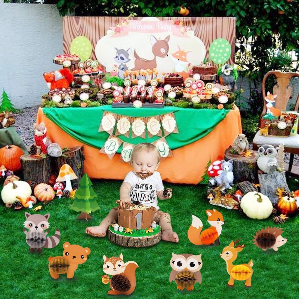 [Elegan] Honeycomb Centerpieces Baby Shower Kartun 3D Hewan Woodland Creature DIY Lentera Kertas